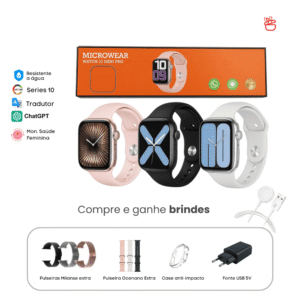 Microwear W10T Mini 42mm  Serie 10  Amoled  NFC  Ciclo Feminino  Chat GPT  Tradutor