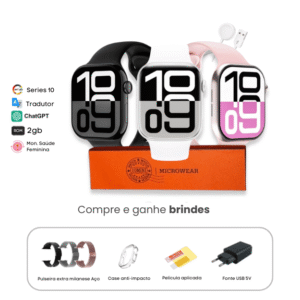 Microwear W10 Mini 42mm | 1GB | Serie 10 | Amoled | NFC | Ciclo Feminino | Chat GPT | Tradutor